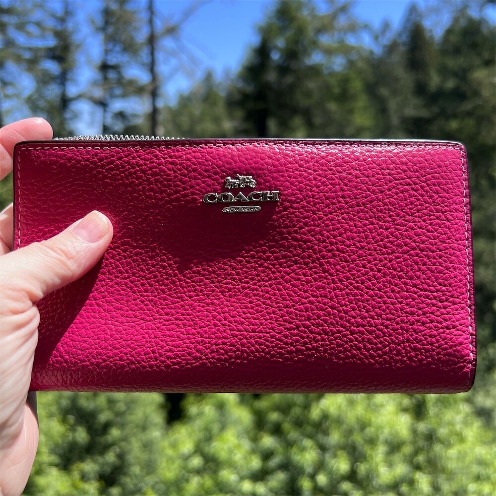 COACH PINK Pebble Leather Bifold Snap Wallet with Silver Hardware AUTHENTIC - Picture 9 of 11